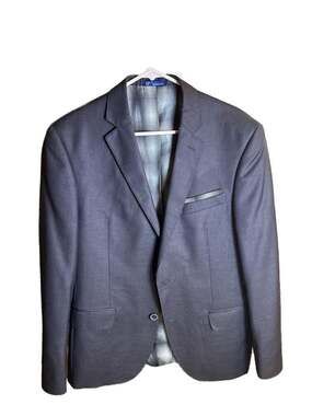 Bernini Men's Two-Button Charcoal Grey Blazer with Plaid Lining